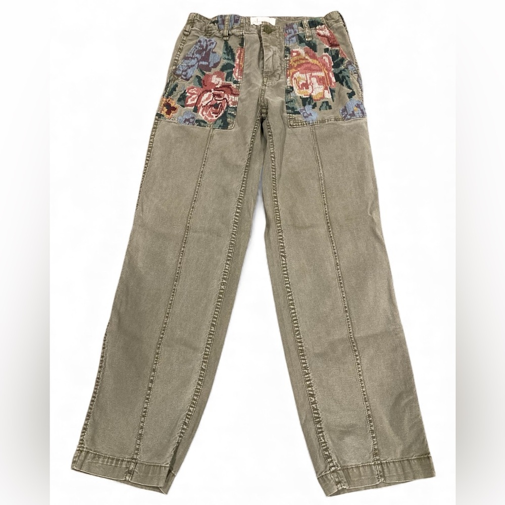 By Anthropologie Size 25 Embroidered  Stitched Cropped Ankle Trouser Pants Boho